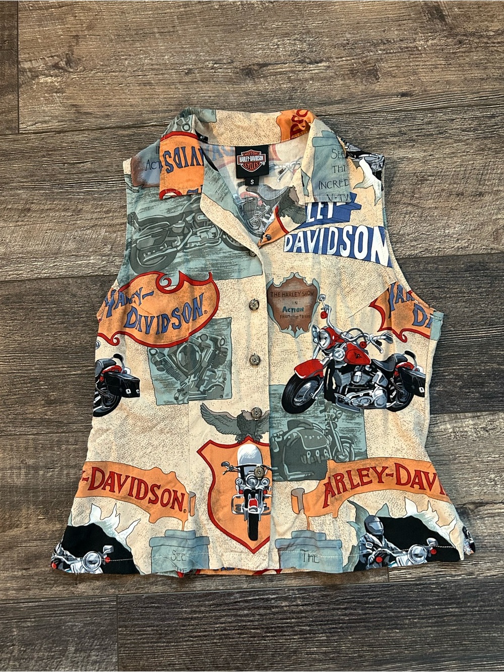 Rare VTG 90s Harley Davidson Womens Button Shirt Tori Richards Sleeveless Sz S